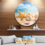 Starfish and Seashells on Beach' Seashore Photo Metal Circle Wall Art