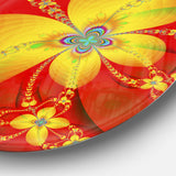 Red Yellow Colorful Fractal Pattern' Floral Metal Circle Wall Art