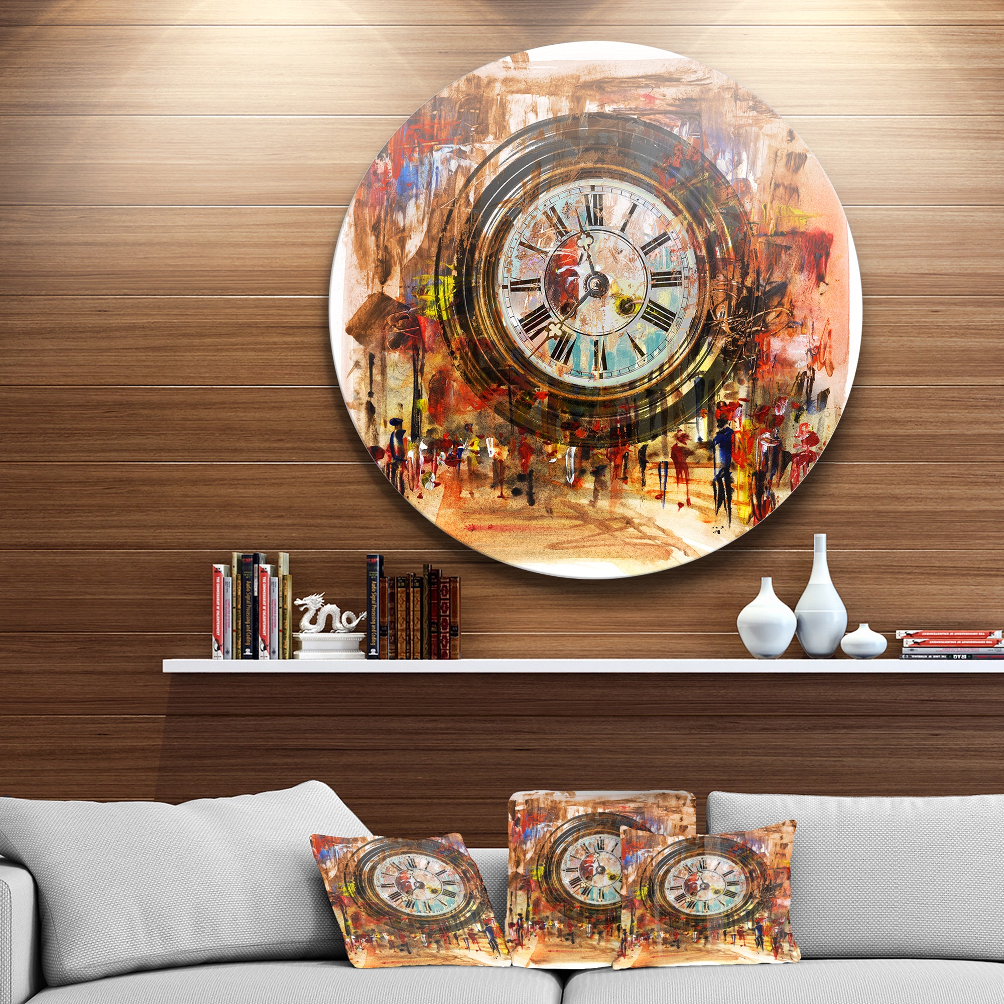 People and Time Acrylic Painting' Large Abstract Metal Artwork