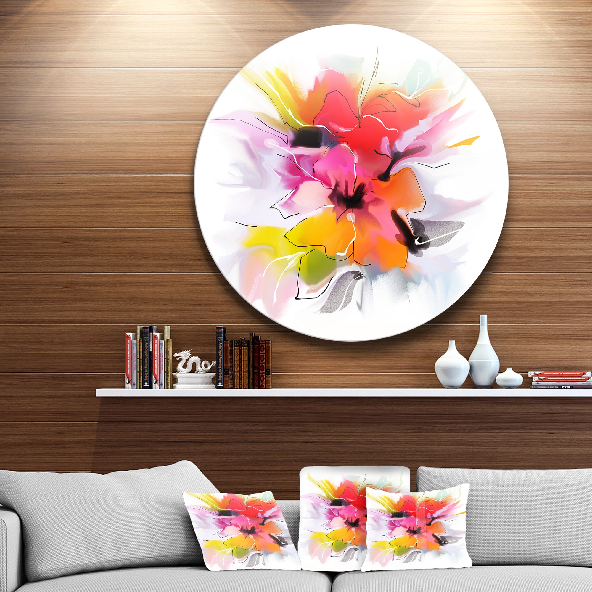 Colorful Abstract Flowers on White' Extra Large Floral Wall Art