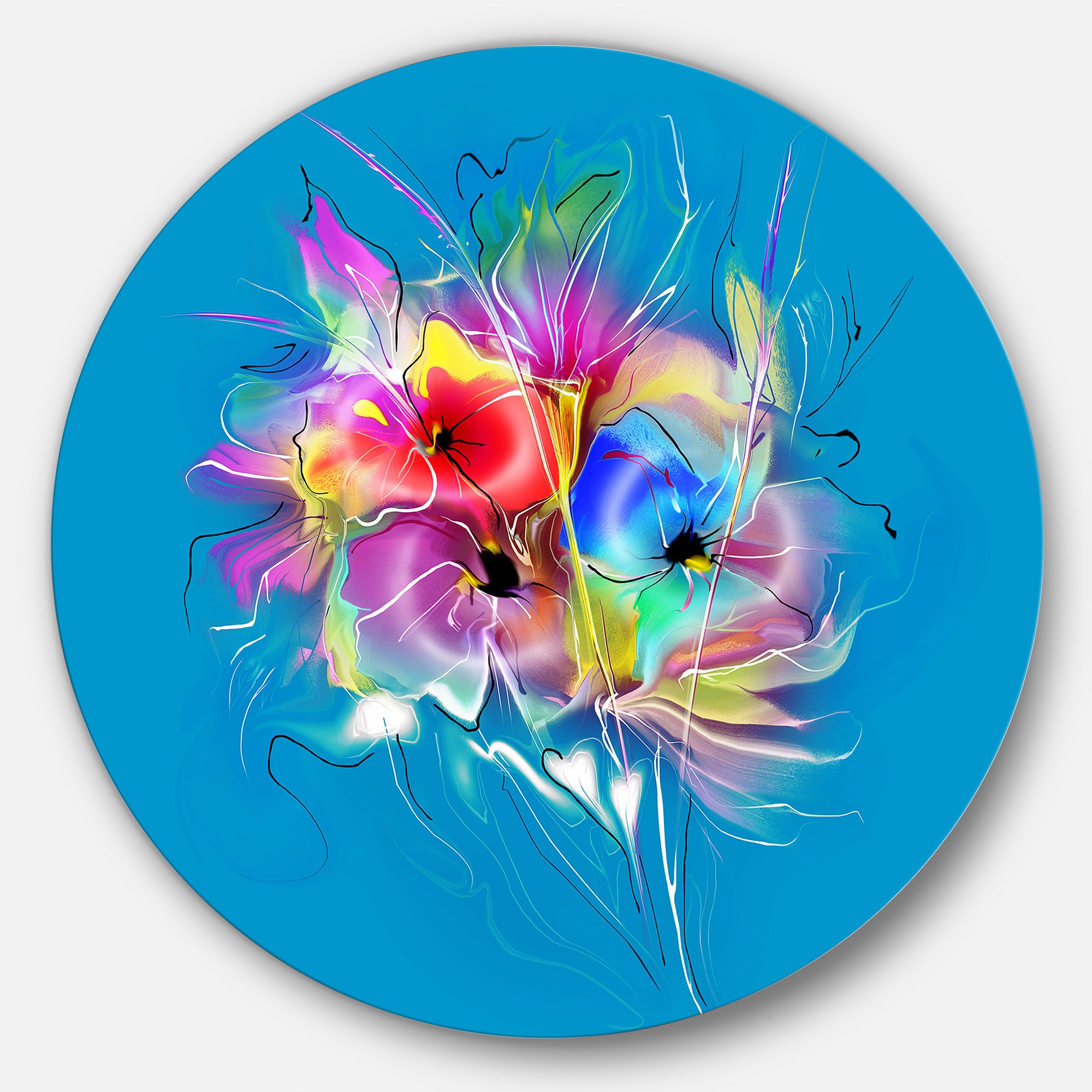 Summer Colorful Flowers on Blue' Extra Large Floral Wall Art