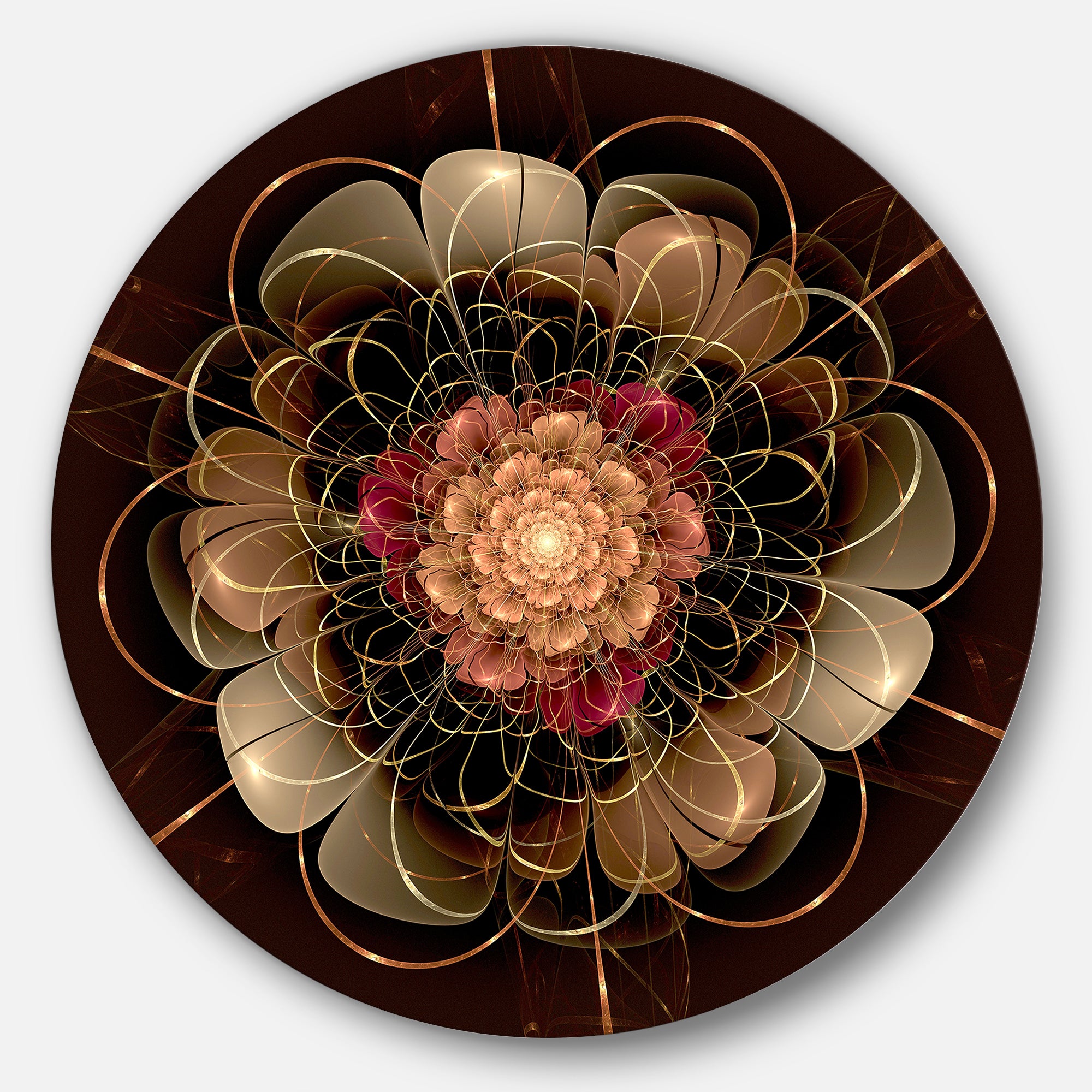 Dark Gold Red Fractal Flower Pattern' Extra Large Floral Wall Art