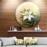 White Lily Flower Oil Painting' Large Floral Metal Circle Wall Art