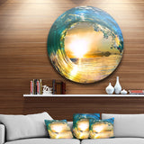 Designart 'Colored Ocean Waves Falling Down II' Modern Seashore Round Circle Metal Wall Decor Panel
