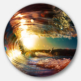 Designart 'Colored Ocean Waves Falling Down III' Modern Seashore Round Circle Metal Wall Decor Panel