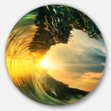Designart 'Colored Ocean Waves Falling Down VII' Modern Seashore Round Circle Metal Wall Decor Panel