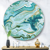 Designart 'Ocean Blue Golden Marble ' Modern Round Circle Metal Wall Decor Panel