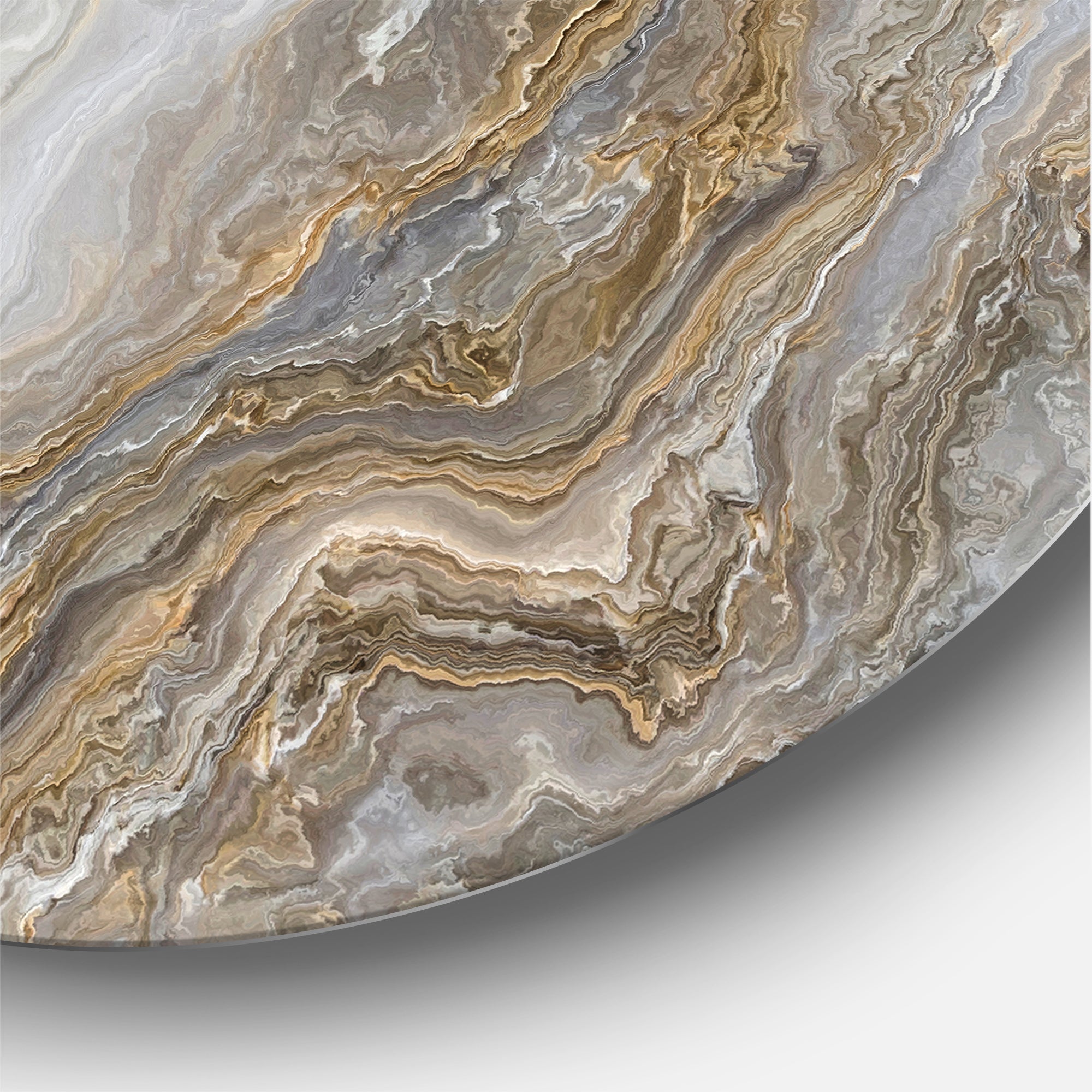 Designart 'White Marble with Curley Grey and Gold Veins' Glam Round Circle Metal Wall Decor Panel