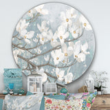 Designart 'Blue on Grey Blossoms ' Farmhouse Metal Circle Wall Art