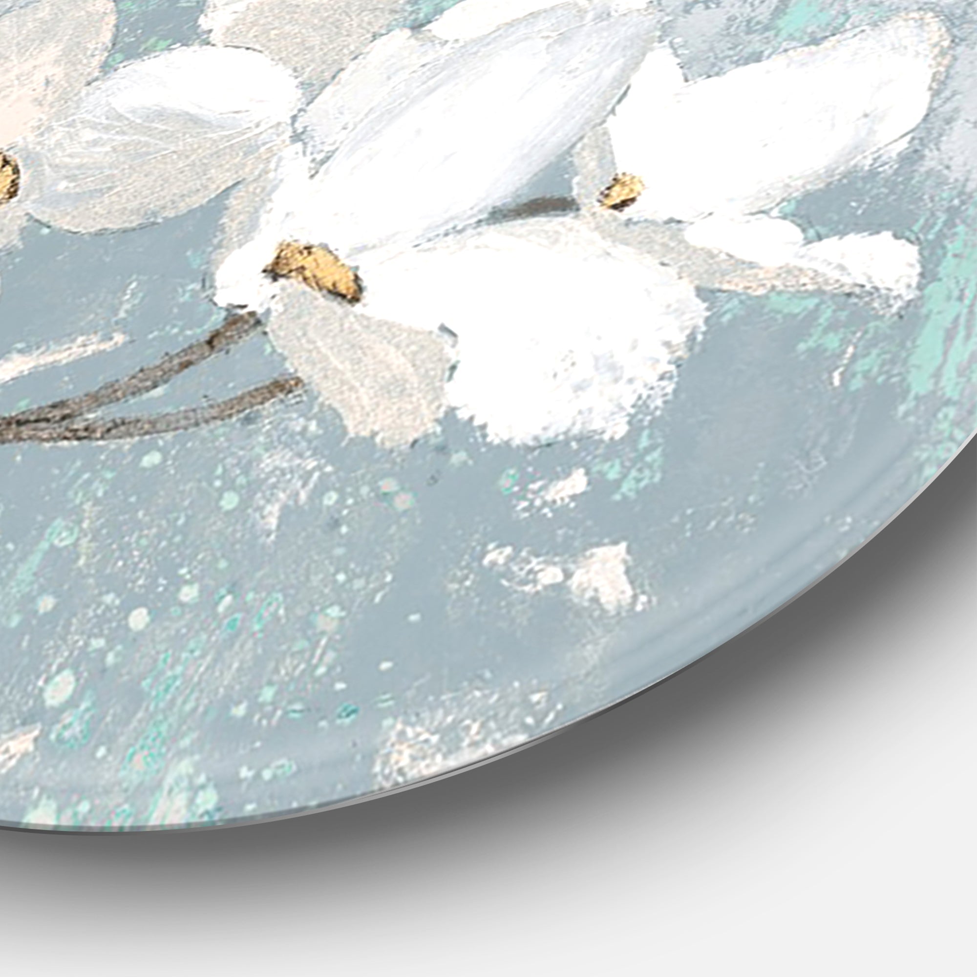 Designart 'Blue on Grey Blossoms ' Farmhouse Metal Circle Wall Art