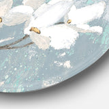 Designart 'Blue on Grey Blossoms ' Farmhouse Metal Circle Wall Art