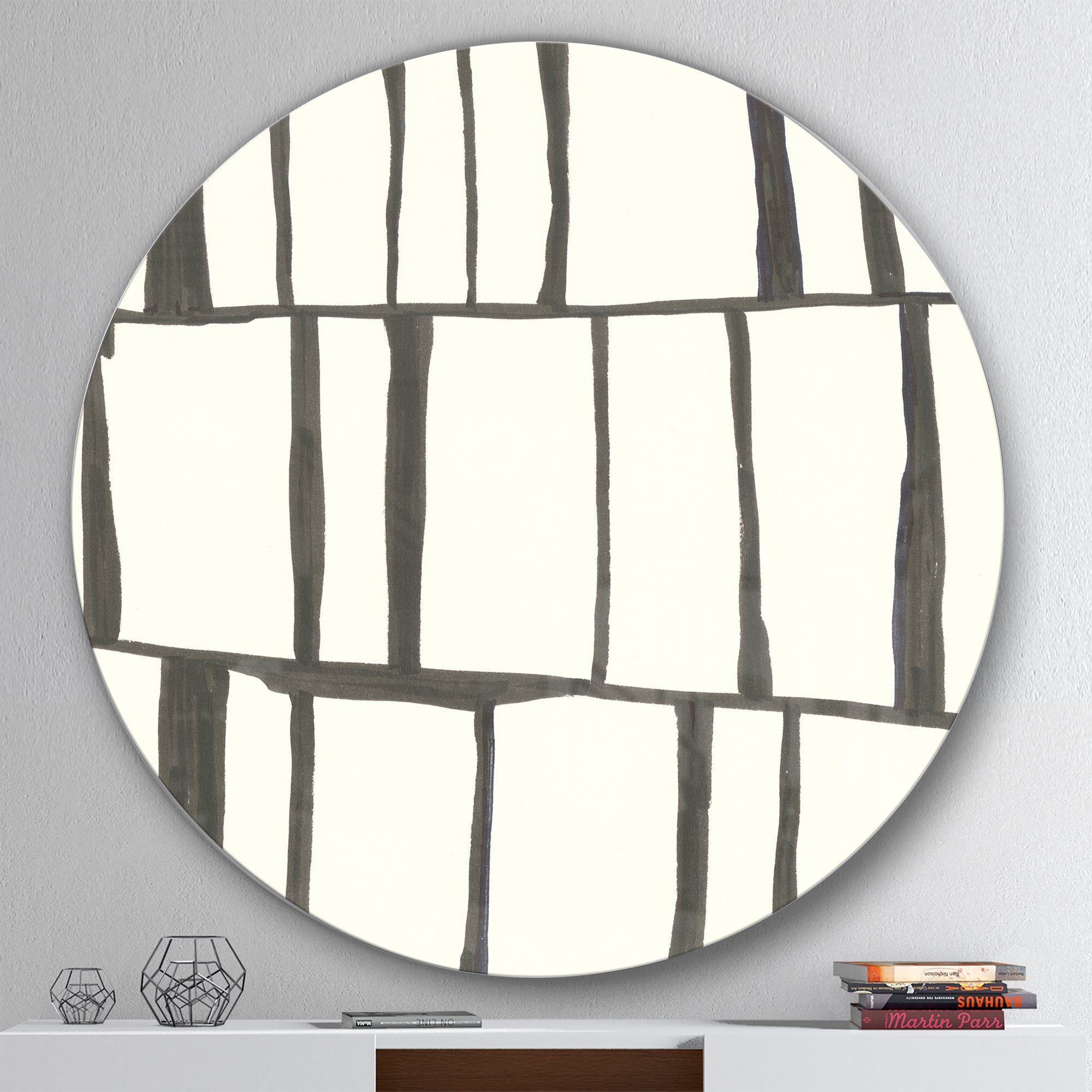 Designart 'minimalist black and white I' Geometric Metal Circle Wall Art