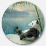 Designart 'Panda after a long day' Farmhouse Metal Circle Wall Art
