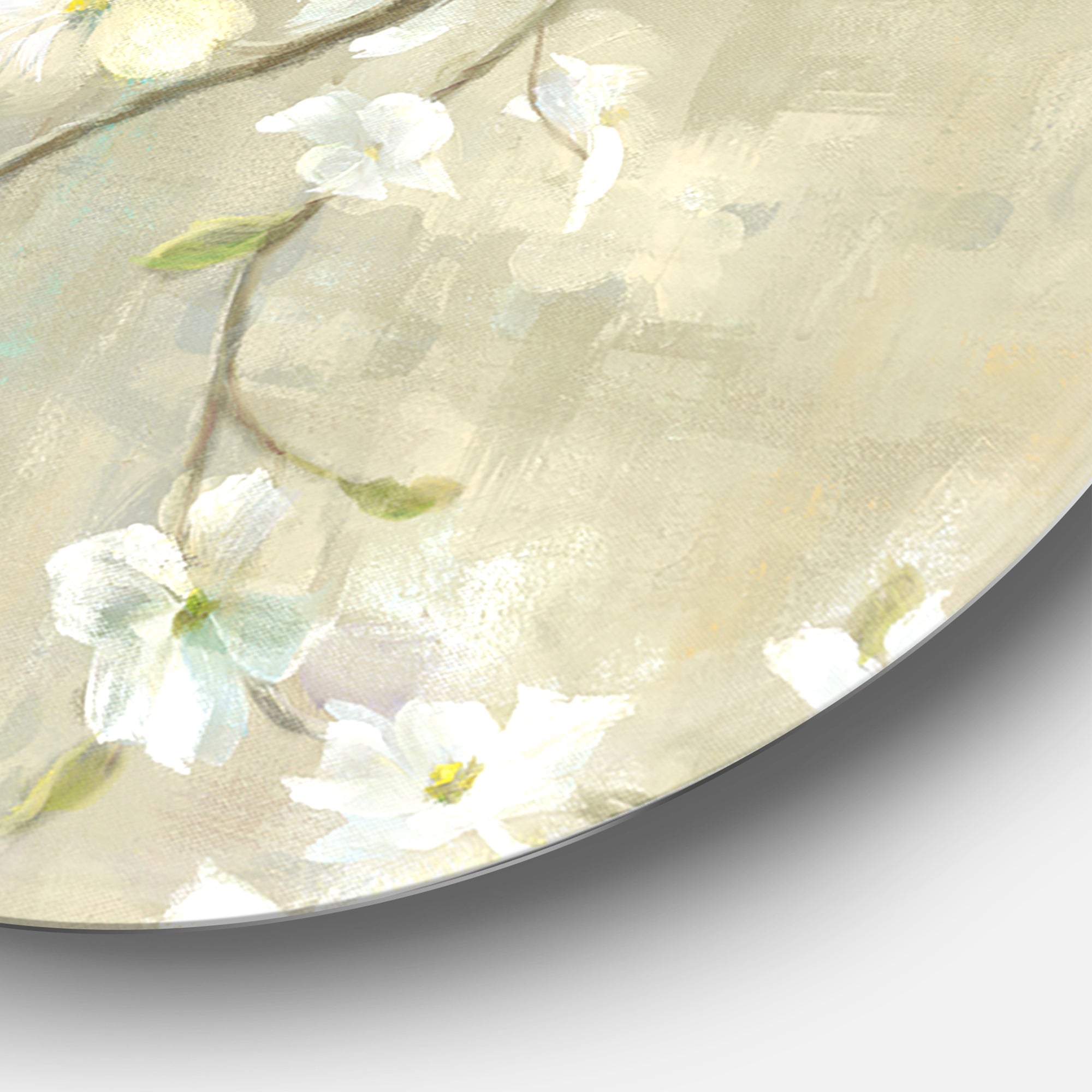 Designart 'Dogwood in Spring Neutral' Farmhouse Metal Circle Wall Art