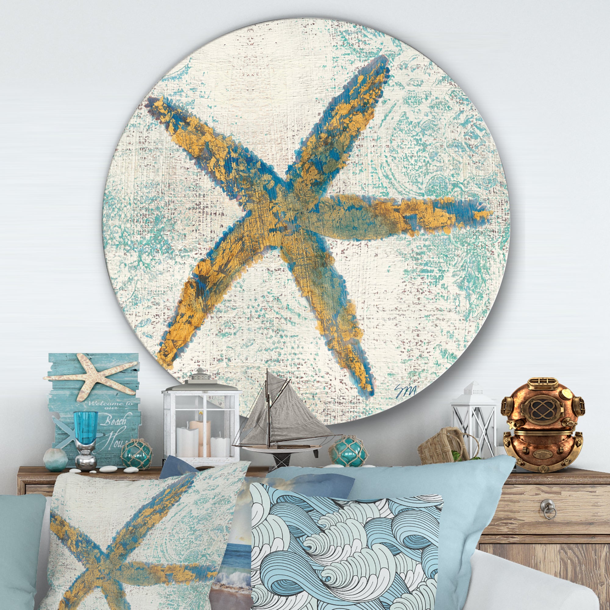 Designart 'Coastal Pastel seashells III' Nautical & Coastal Metal Circle Wall Art