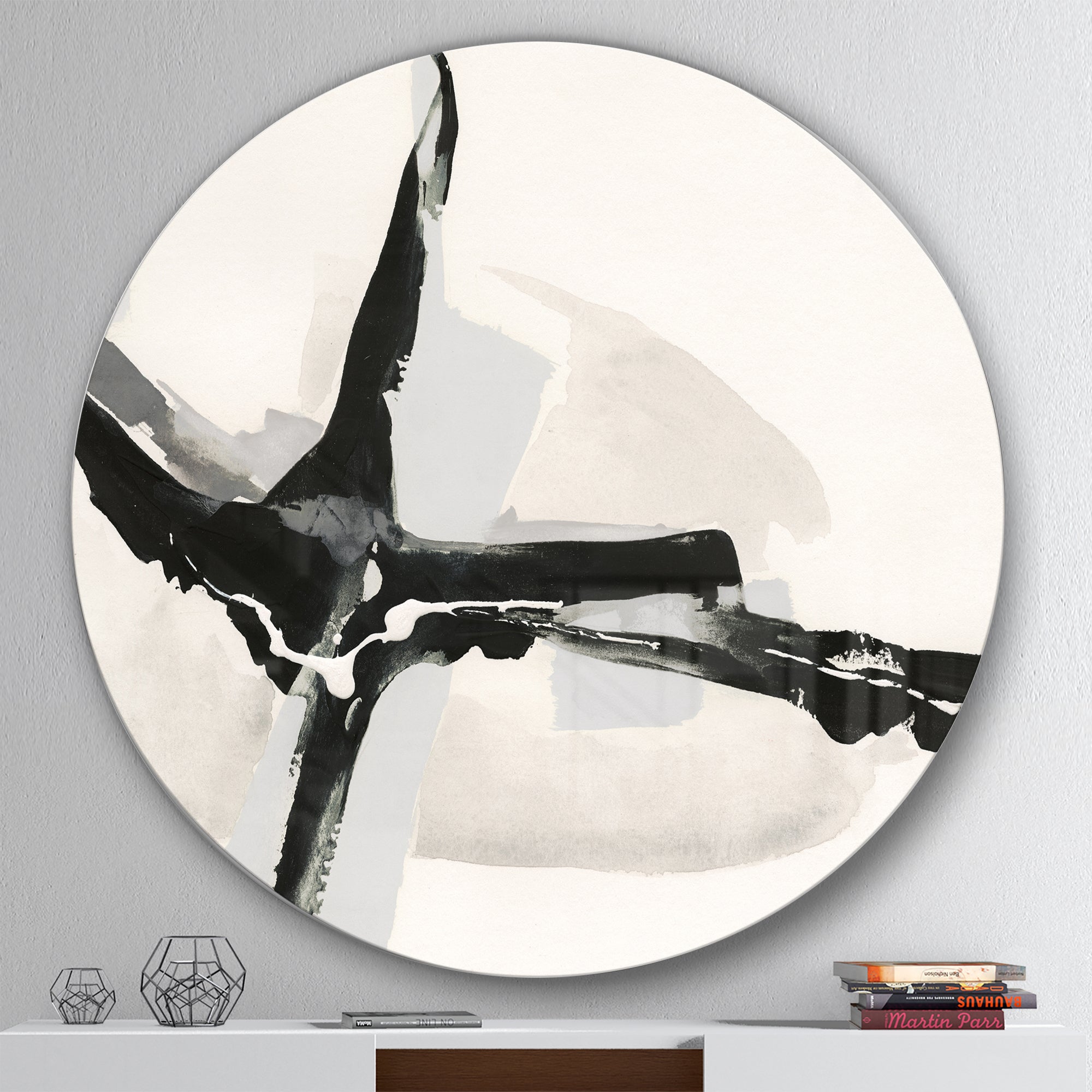 Designart 'Abstract Neutral I' Geometric Metal Circle Wall Art