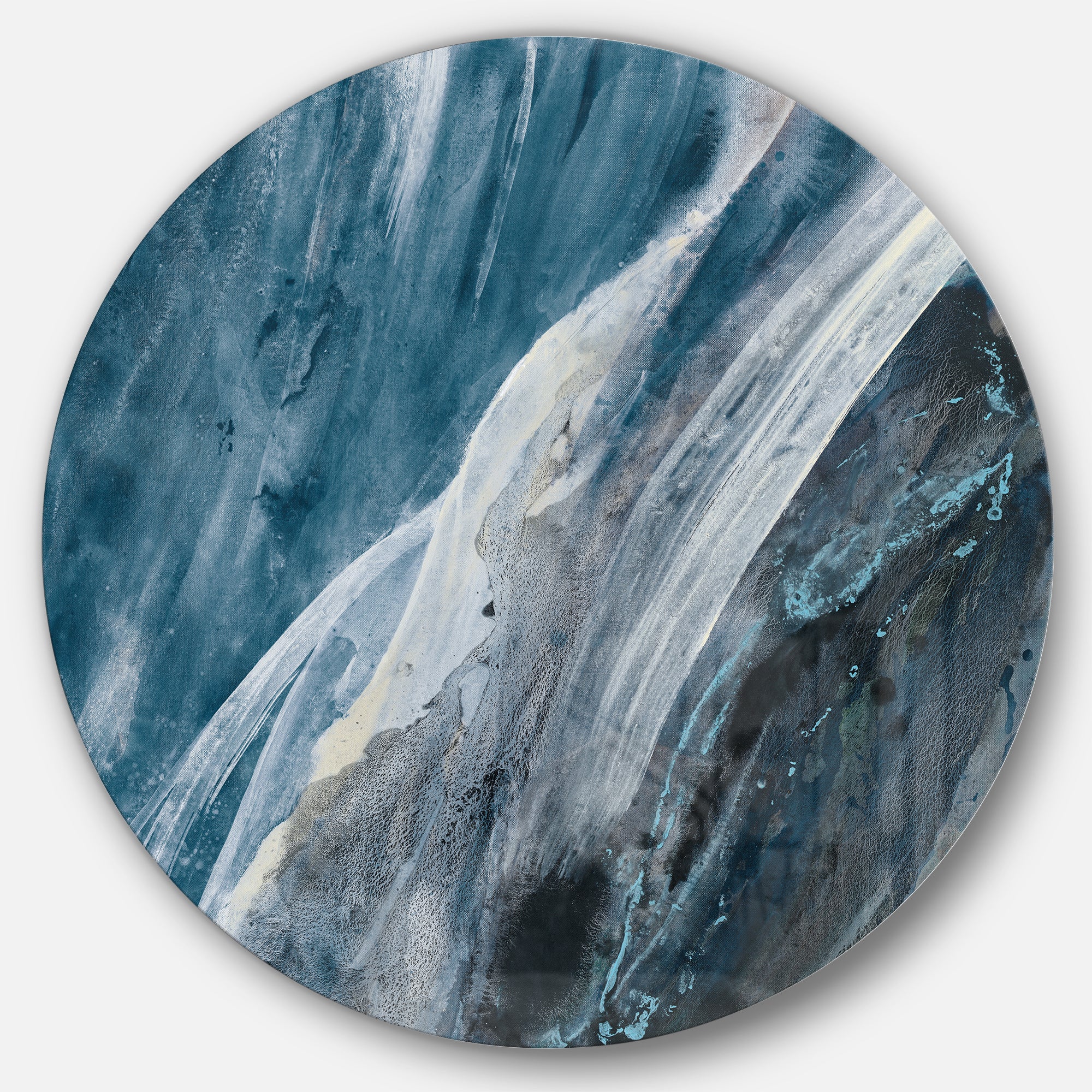 Designart 'Splash Blue Indigo' Geometric Metal Circle Wall Art