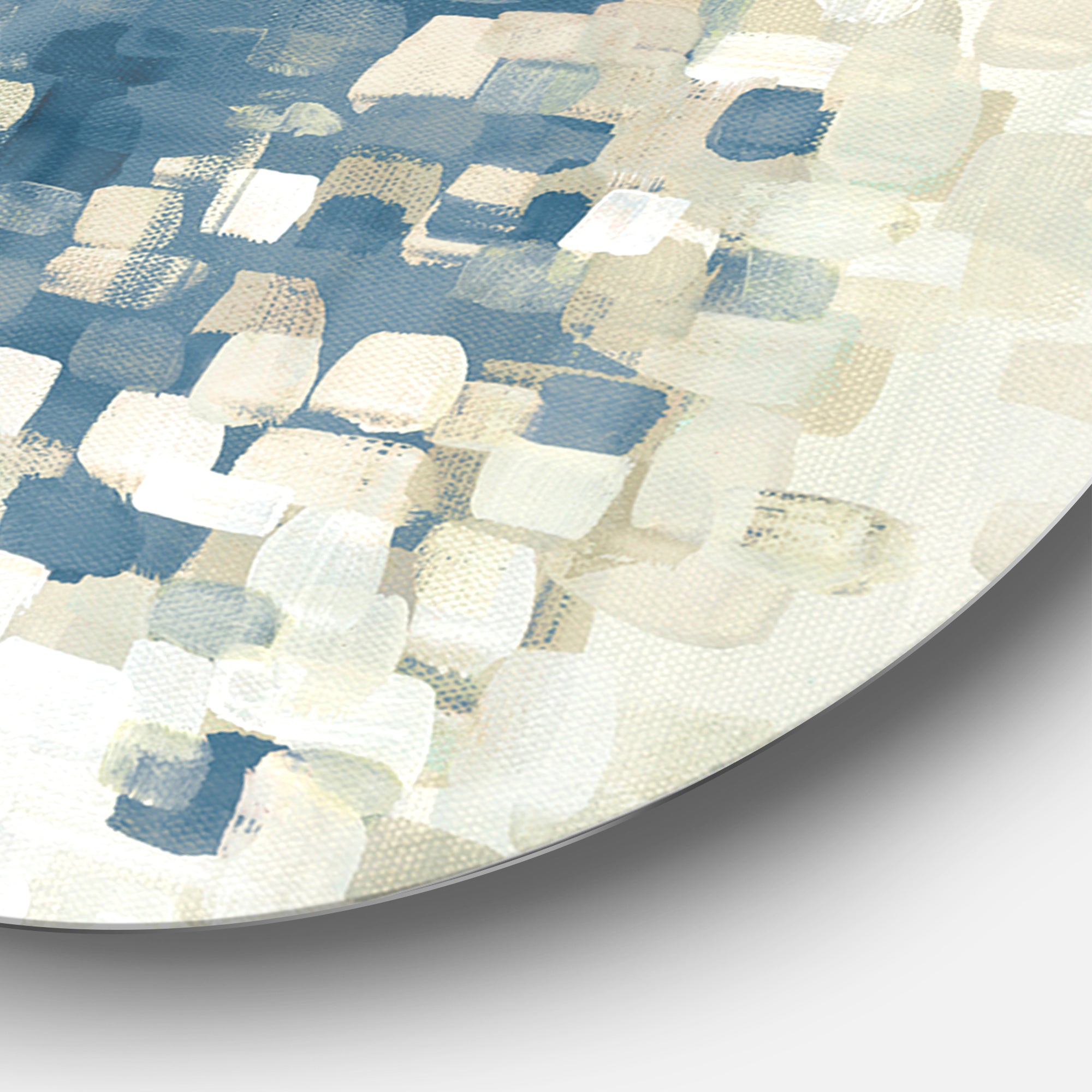Designart 'Geometric Blue Spots' Geometric Metal Circle Wall Art