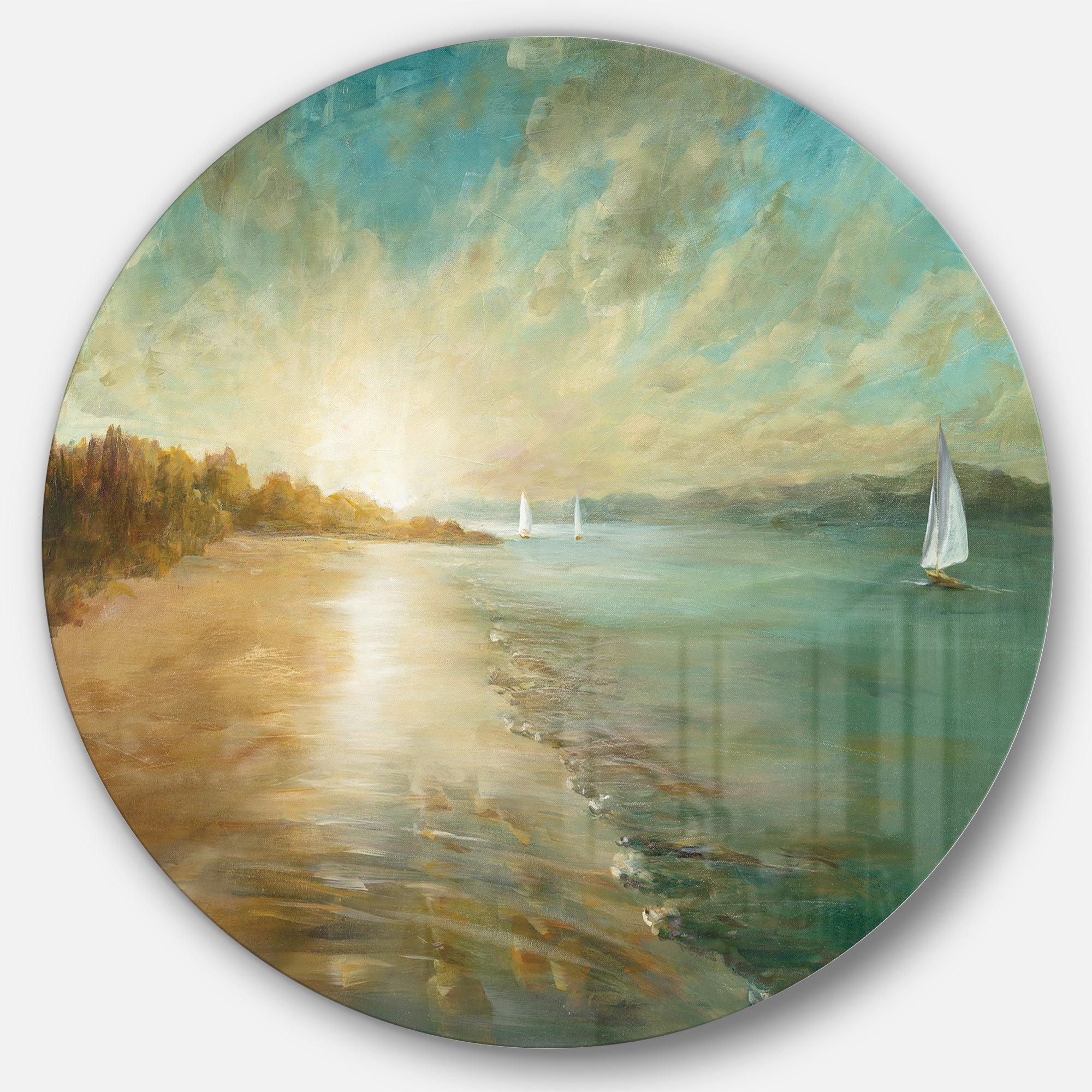Designart 'Coastal Pastel Horizon' Nautical & Coastal Metal Circle Wall Art
