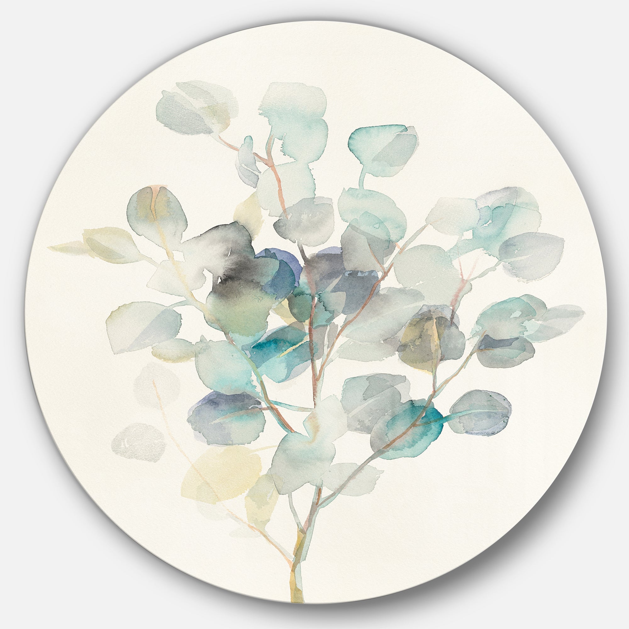 Designart 'Eucalyptus leaves I' Farmhouse Metal Circle Wall Art