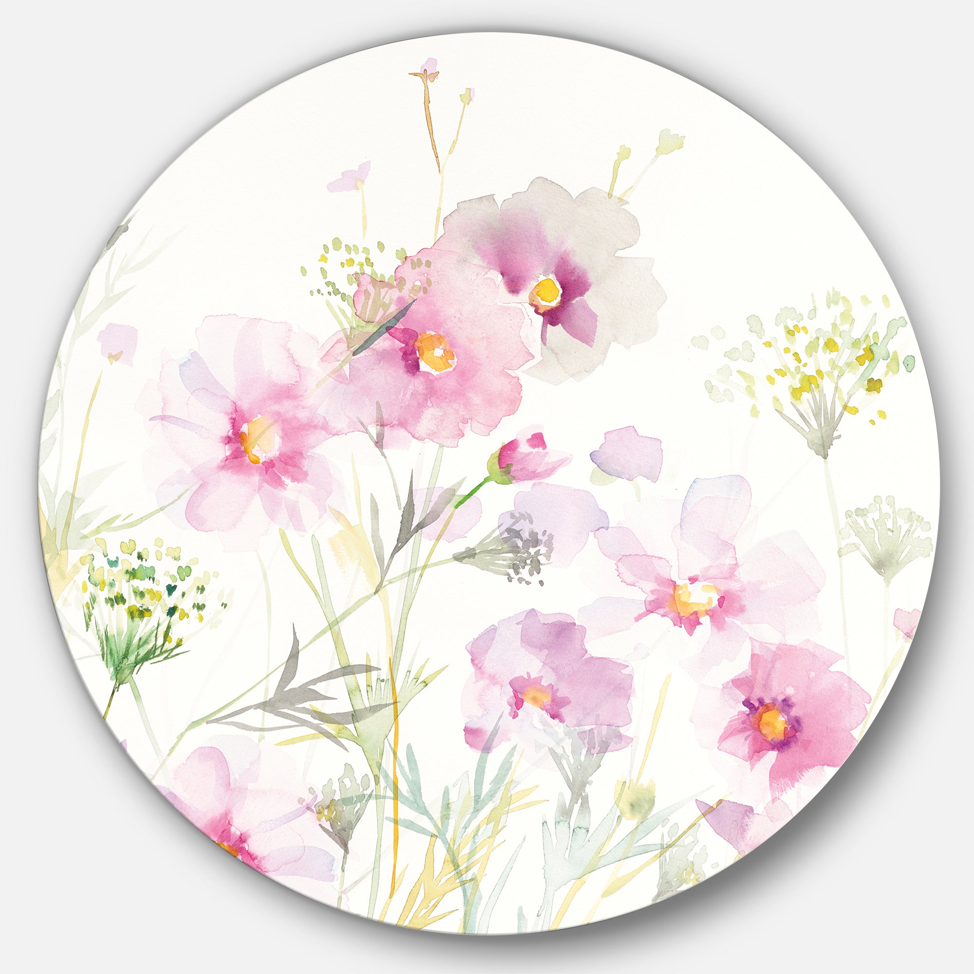 Designart 'Shabby Flower IV' Shabby Chic Metal Circle Wall Art