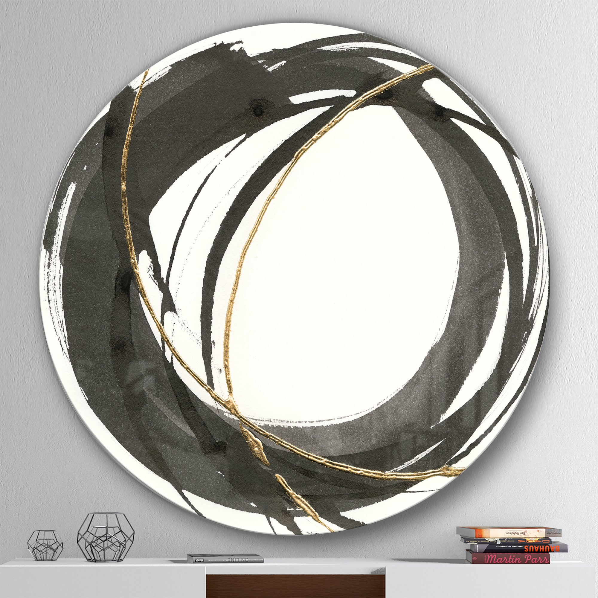Designart 'Gold Glamour Circle IV' Geometric Metal Circle Wall Art
