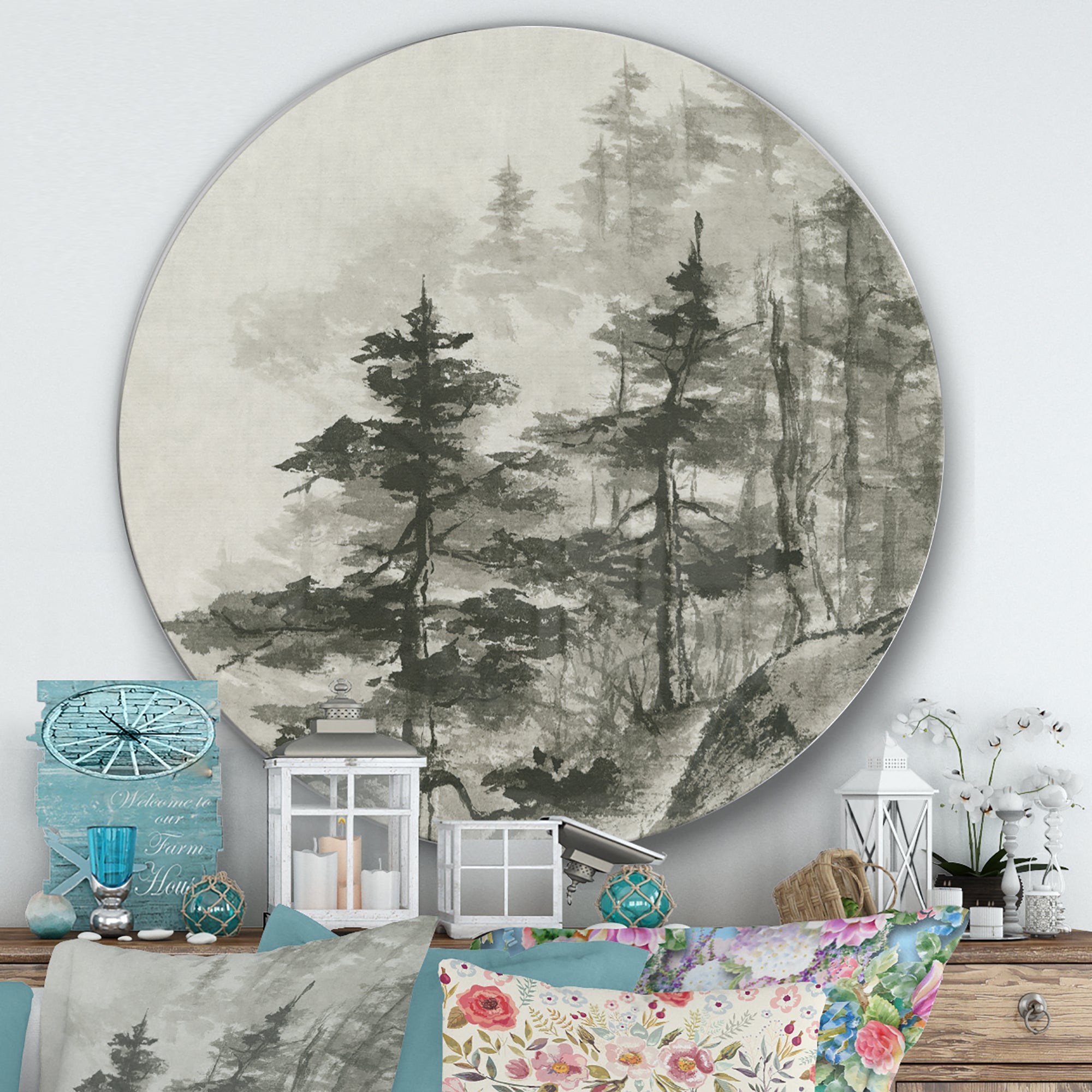 Designart 'Asian Forest' Farmhouse Metal Circle Wall Art