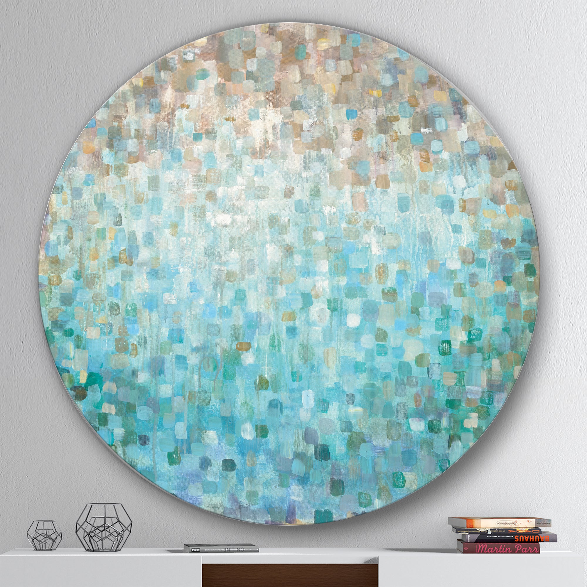 Designart 'Blocked Abstract' Geometric Metal Circle Wall Art