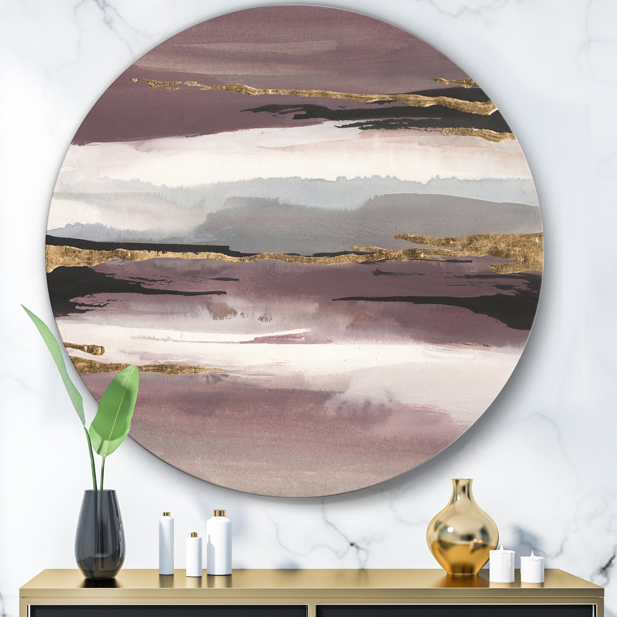Designart 'Purple Glam Storm I' Glam Metal Circle Wall Art