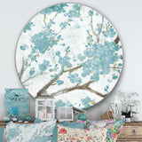 Designart 'Teal Cherry Blossoms I' Farmhouse Metal Circle Wall Art