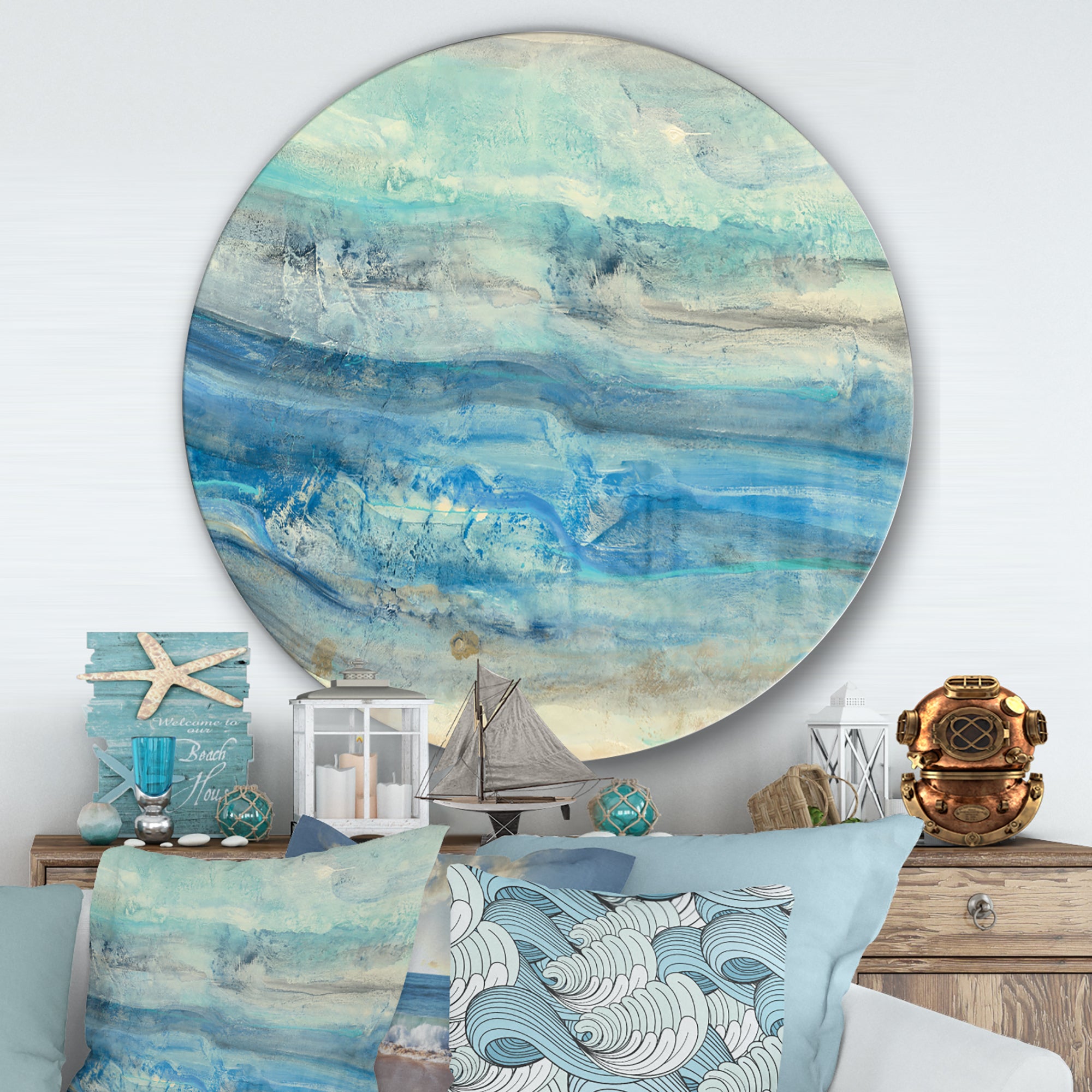 Designart 'Ocean Mineral Waves' Nautical & Coastal Metal Circle Wall Art