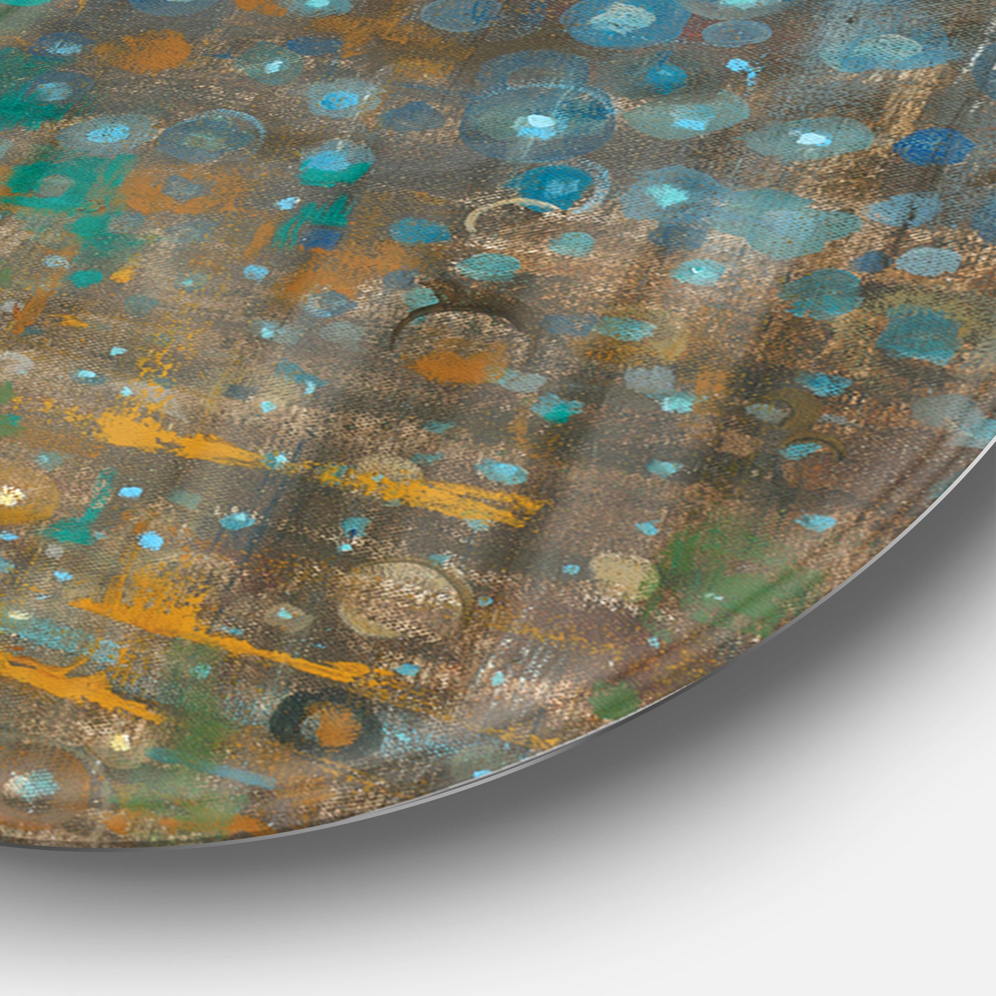 Designart 'Blue and Bronze Dots' Geometric Metal Circle Wall Art