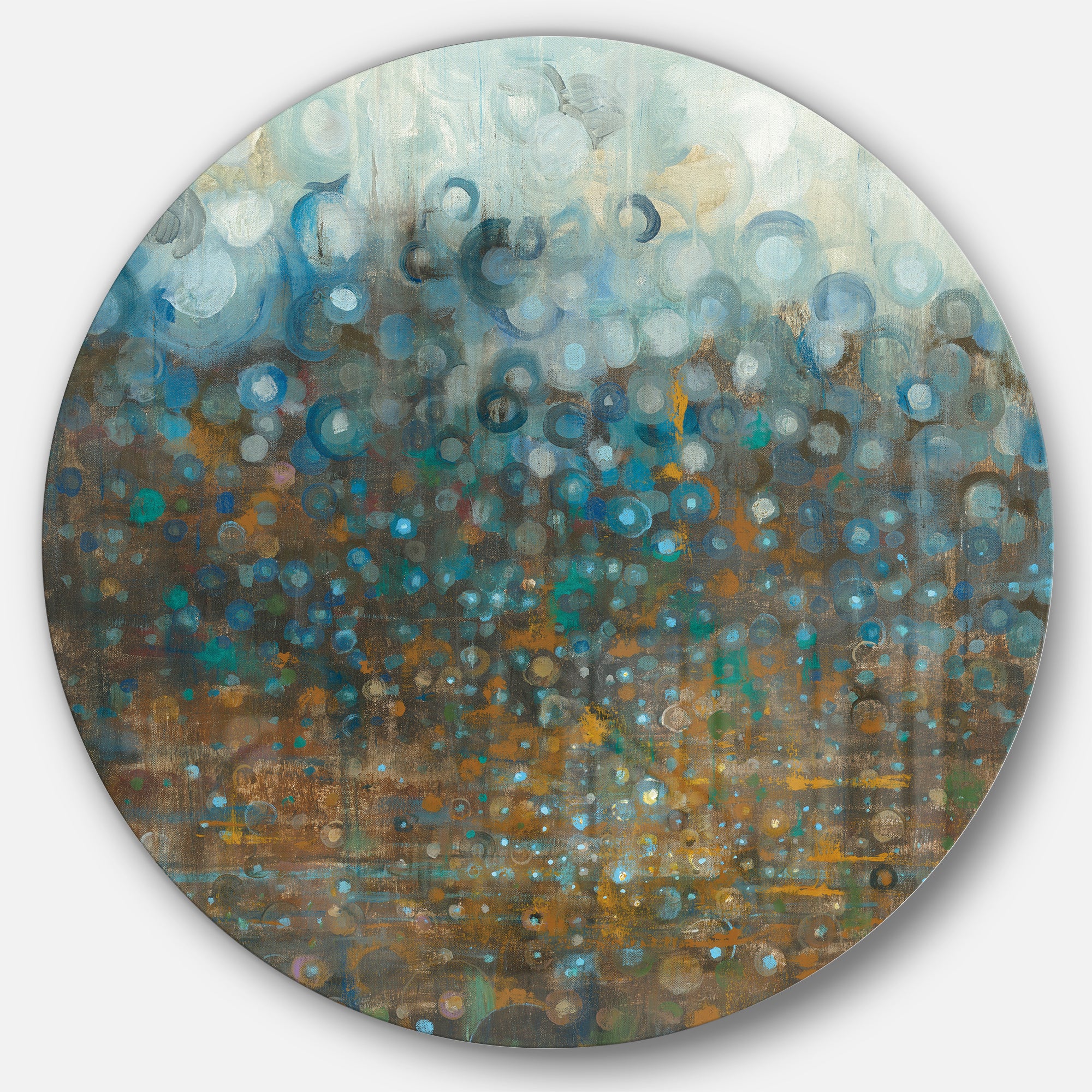 Designart 'Blue and Bronze Dots' Geometric Metal Circle Wall Art