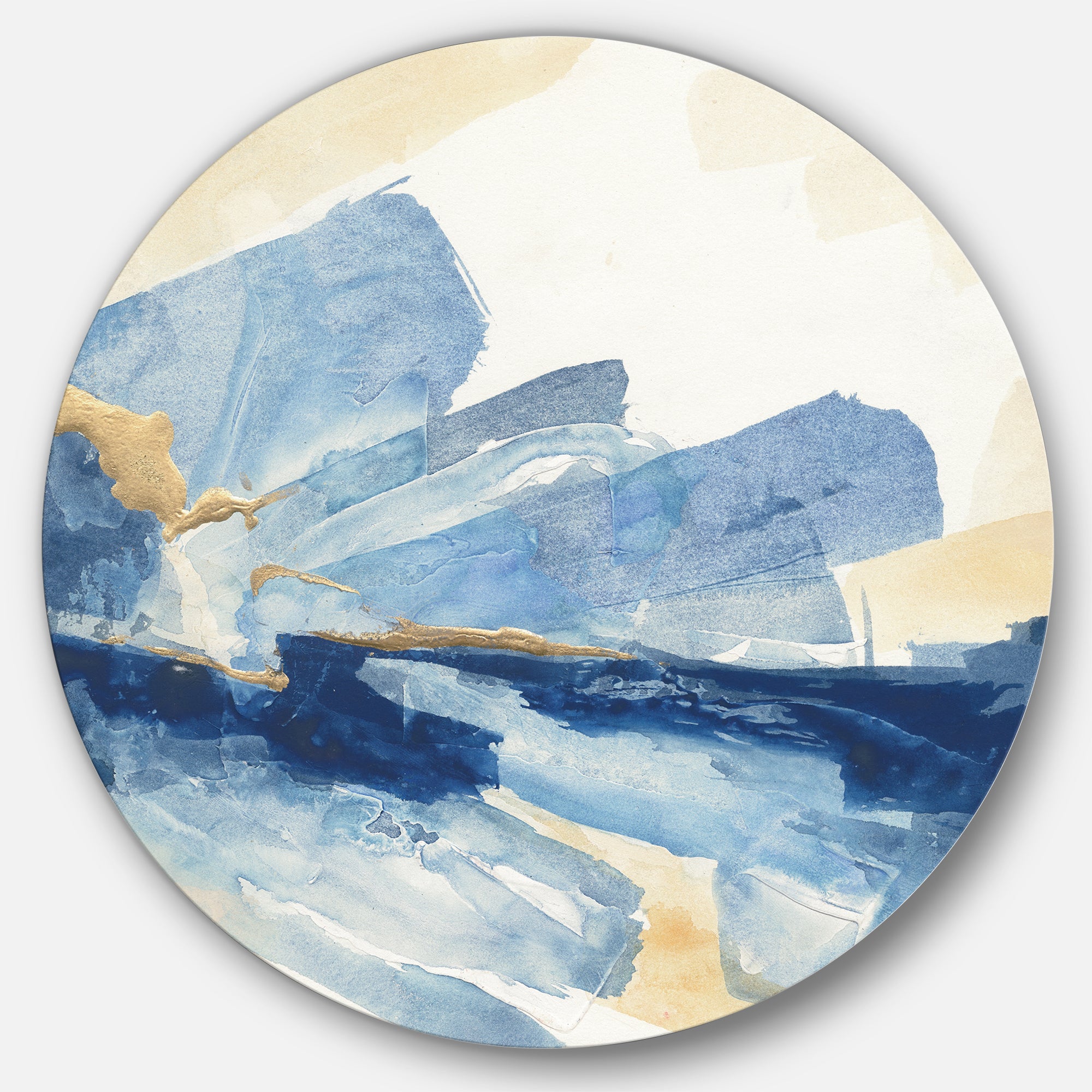 Designart 'Metallic Gold Indigo I' Glam Metal Circle Wall Art