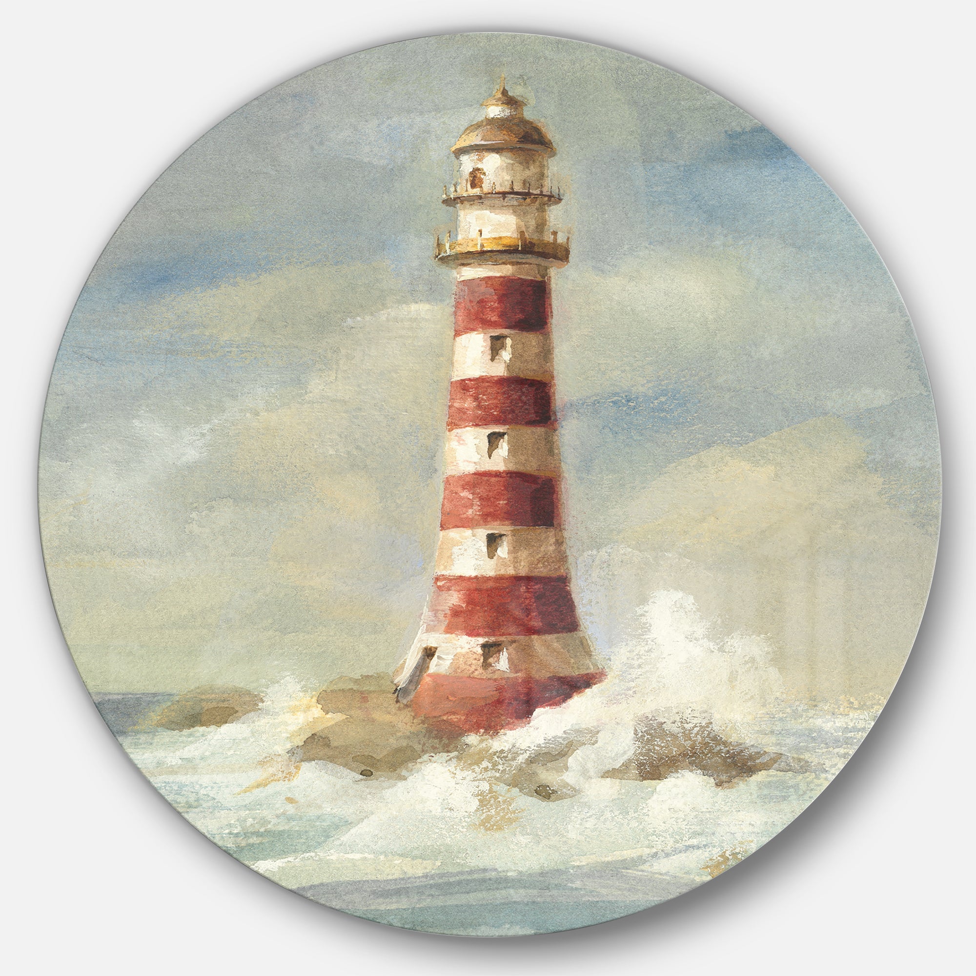 Designart 'Ocean Lighthouse' Nautical & Coastal Metal Circle Wall Art