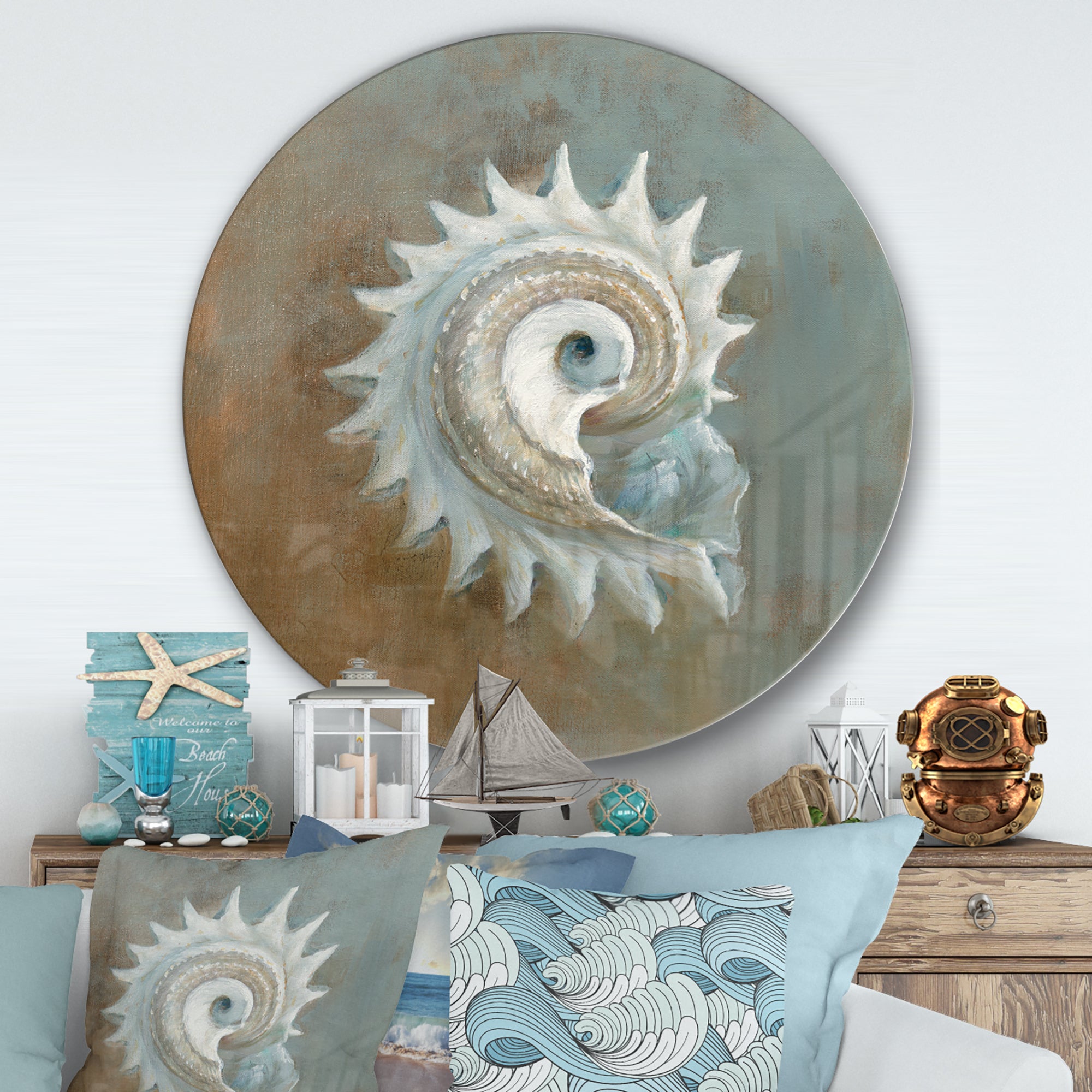 Designart 'Seashell Treasures from the Sea III' Nautical & Coastal Metal Circle Wall Art