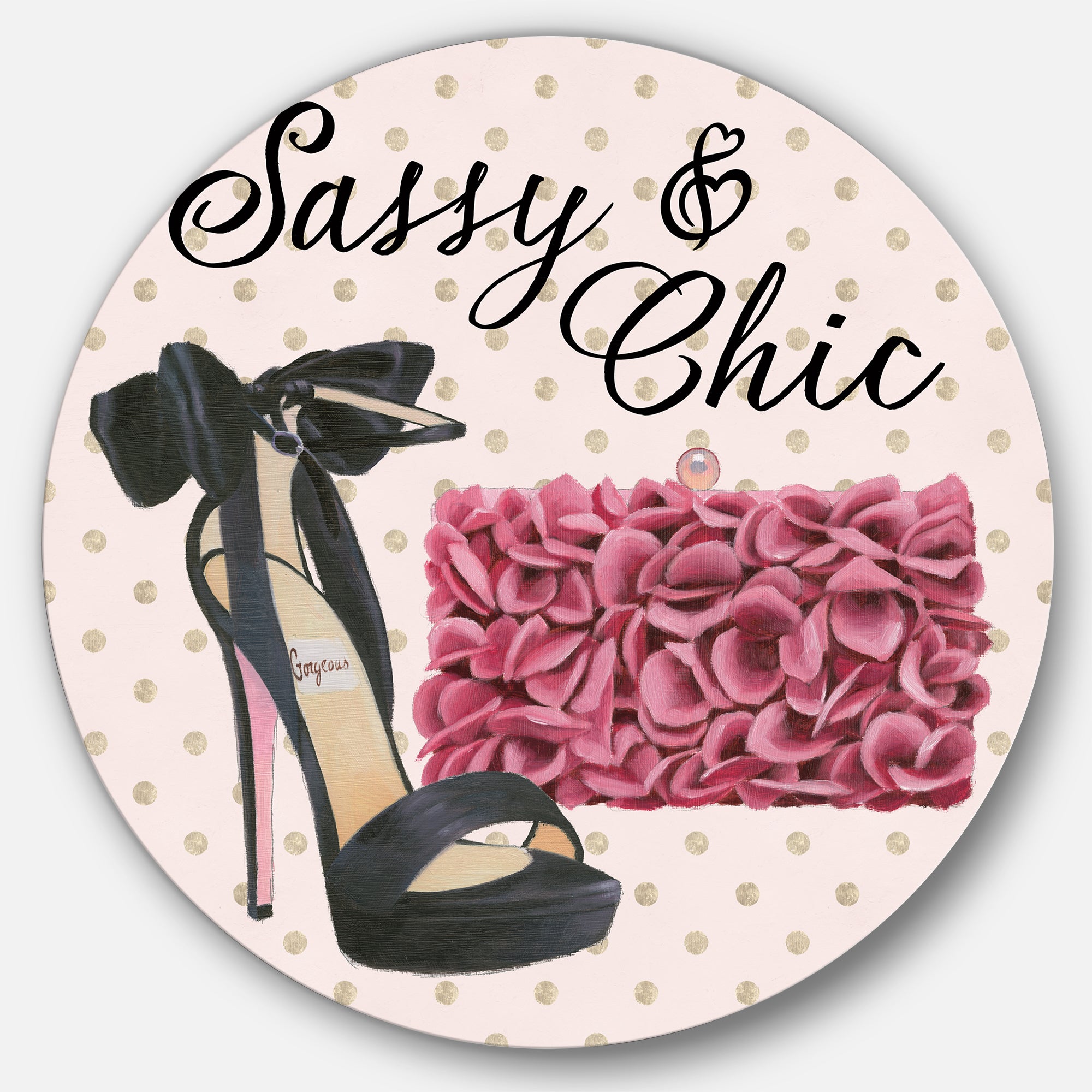 Designart 'Glam fashion High Heels II' Glam Metal Circle Wall Art