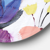 Designart 'Blue and Purple Flower Composition I' Traditional Metal Circle Wall Art