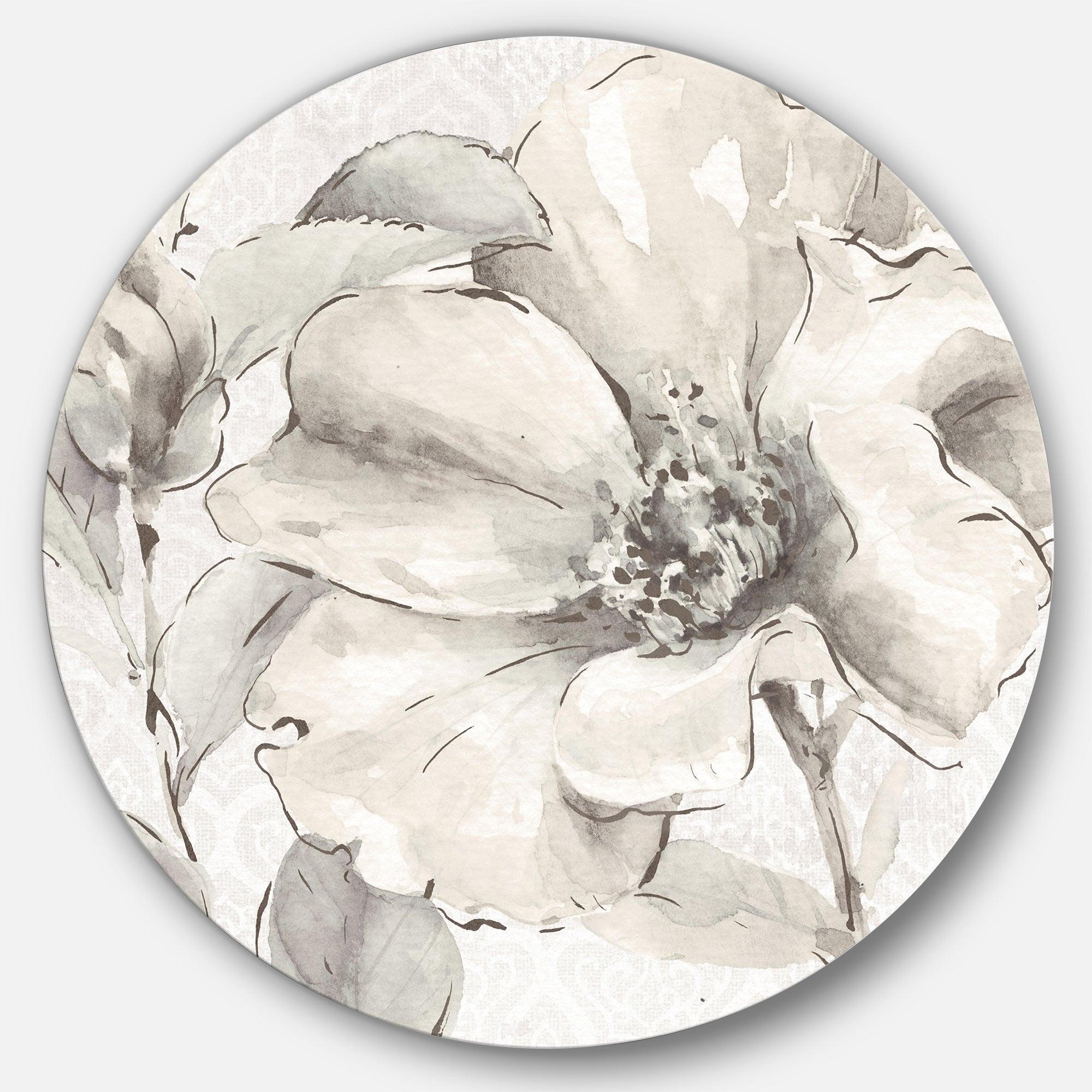 Designart 'Indigold Grey Peonies IV' Geometric Metal Circle Wall Art
