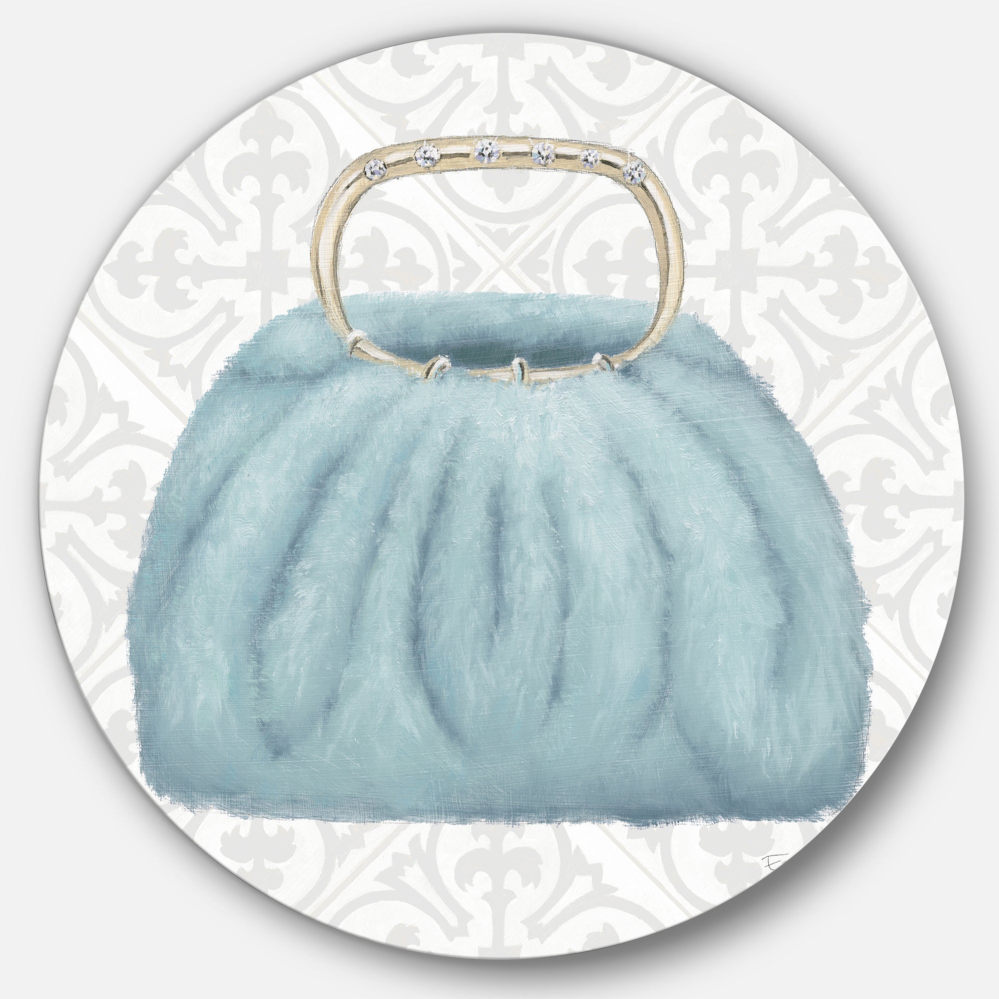Designart 'Glam cosmetics Blue Bag' Glam Metal Circle Wall Art