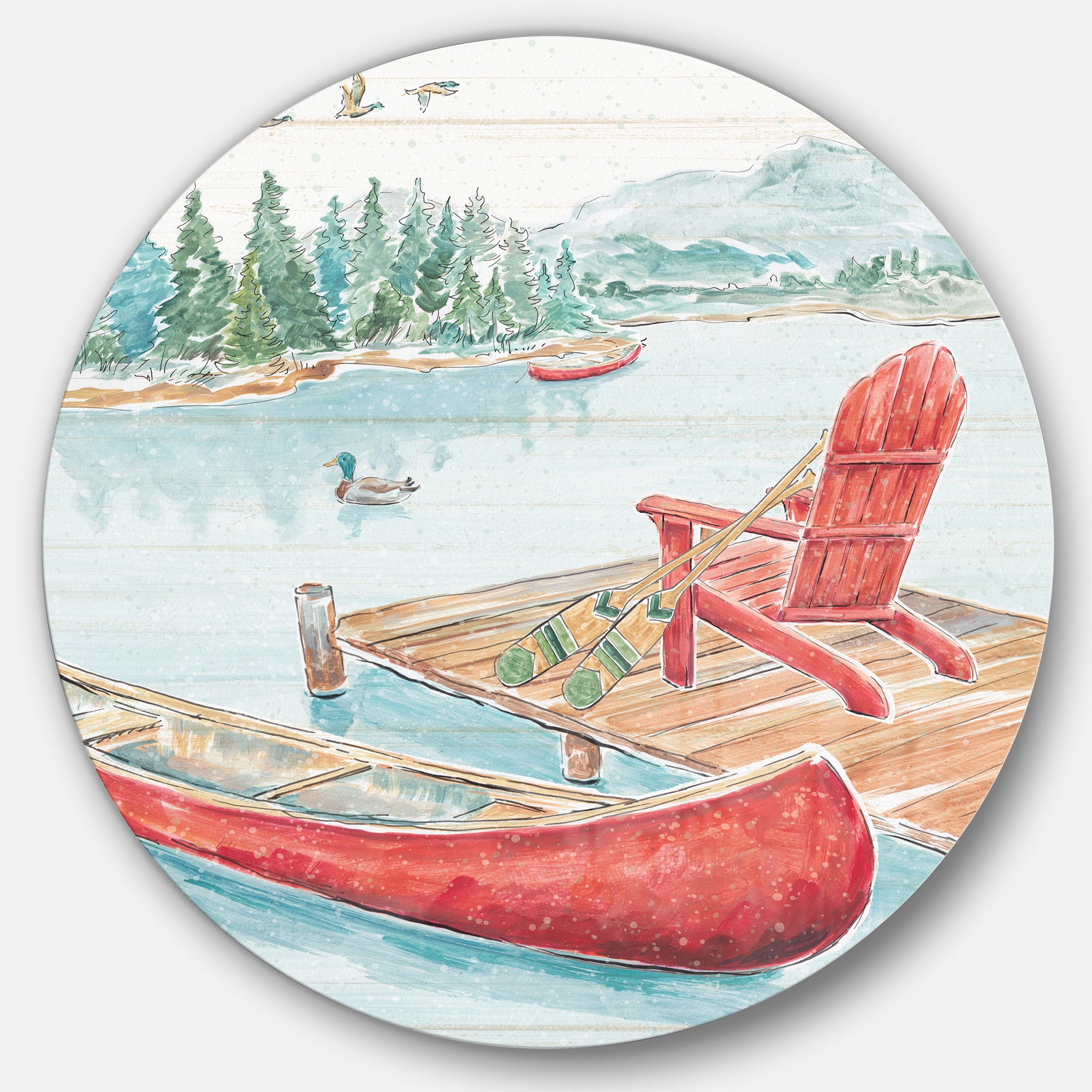 Designart 'Lake Moments IV' Farmhouse Metal Circle Wall Art