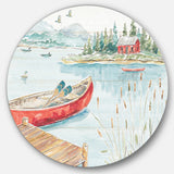 Designart 'Lake House Canoes I' Farmhouse Metal Circle Wall Art