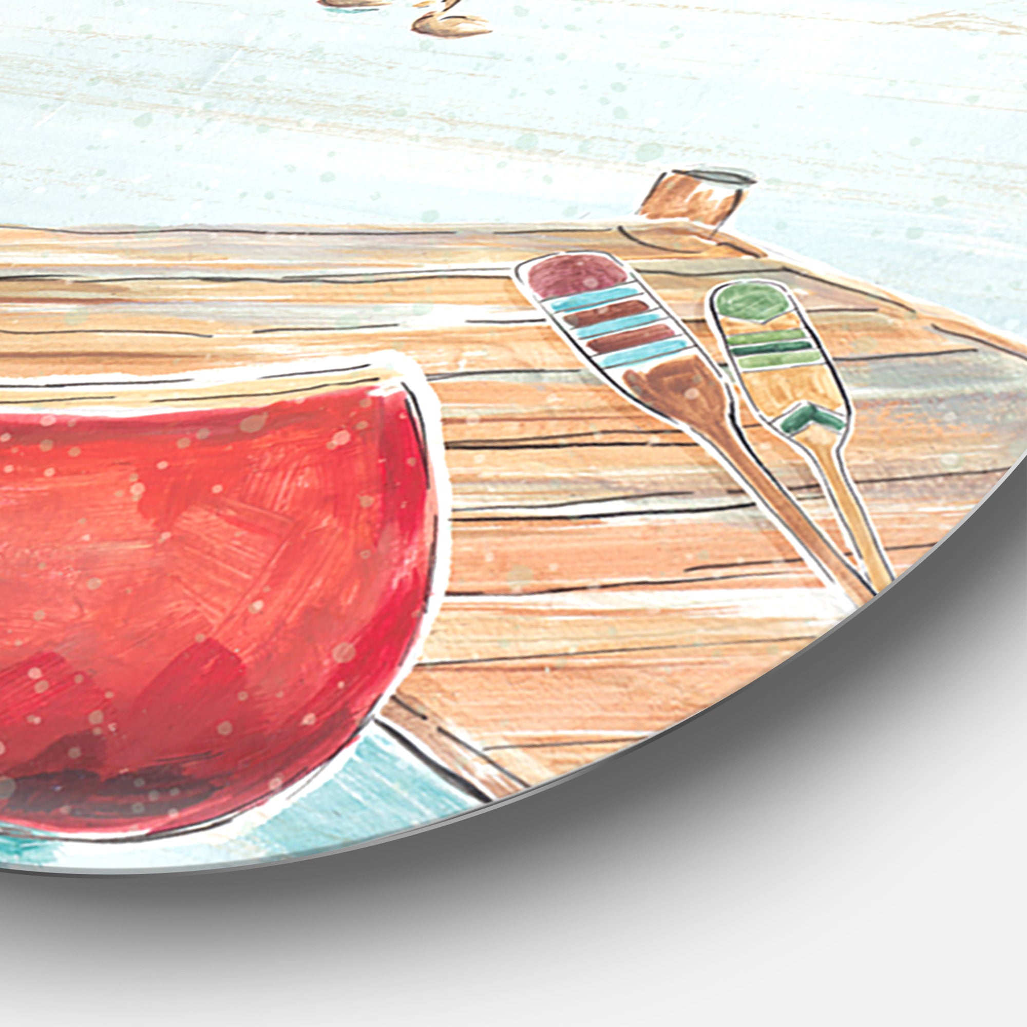 Designart 'Lake House Canoes II' Farmhouse Metal Circle Wall Art