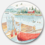 Designart 'Lake House Canoes III' Farmhouse Metal Circle Wall Art
