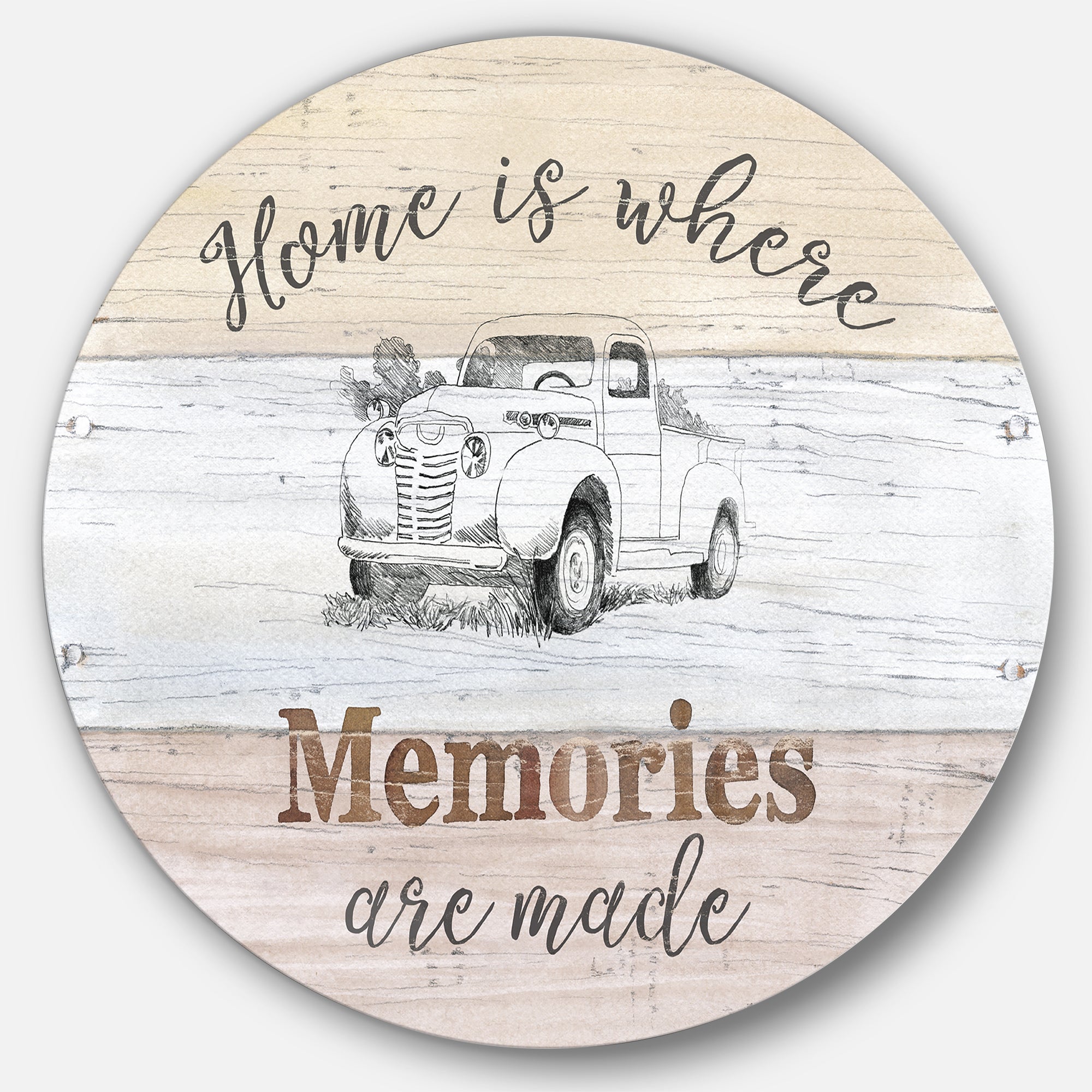 Designart 'Farmhouse Moment  Truck' Farmhouse Metal Circle Wall Art