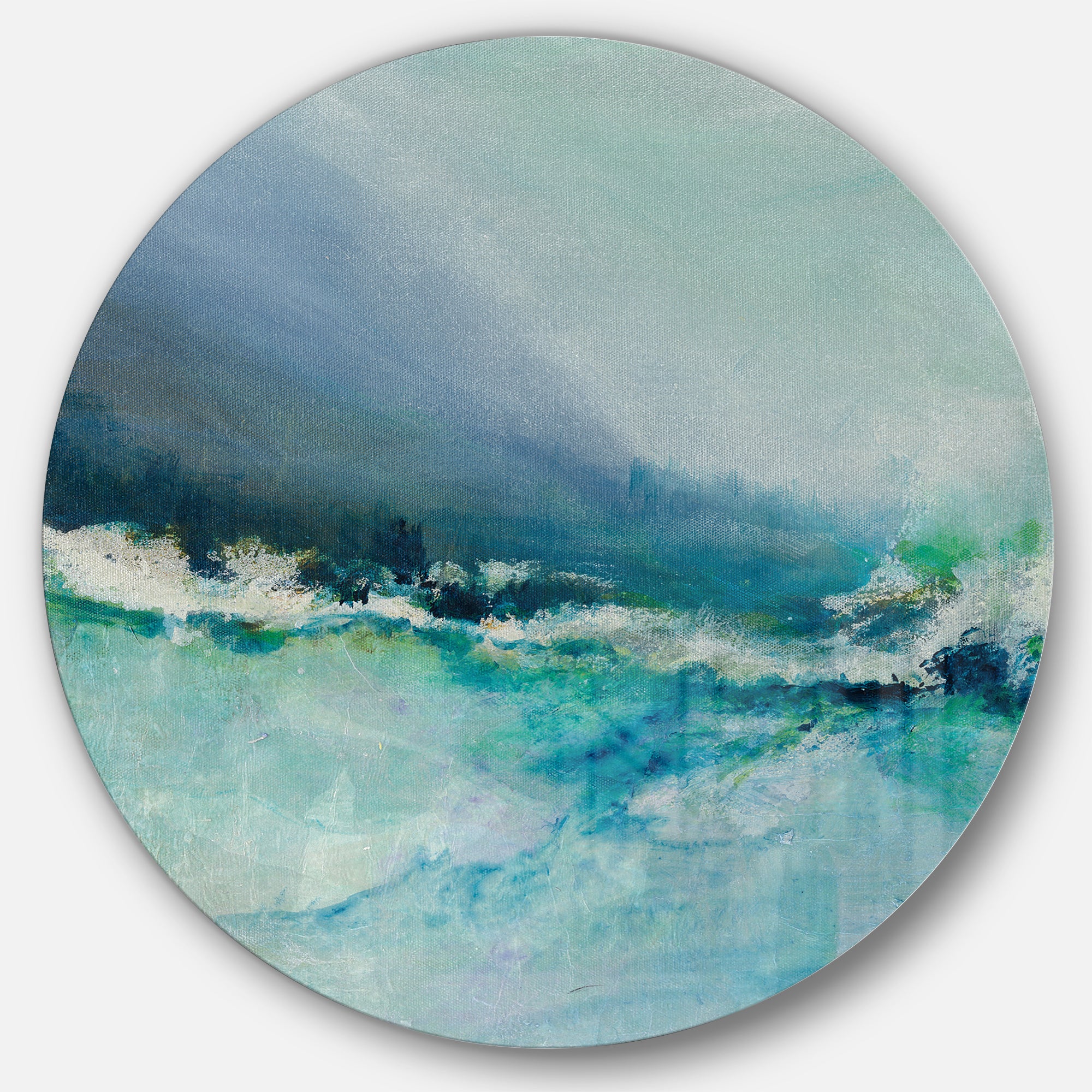 Designart 'Indigo Abstract Watercolor Blue' Nautical & Coastal Metal Circle Wall Art