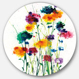 Designart 'Indigo, Green And Yellow Watercolor' Farmhouse Metal Circle Wall Art