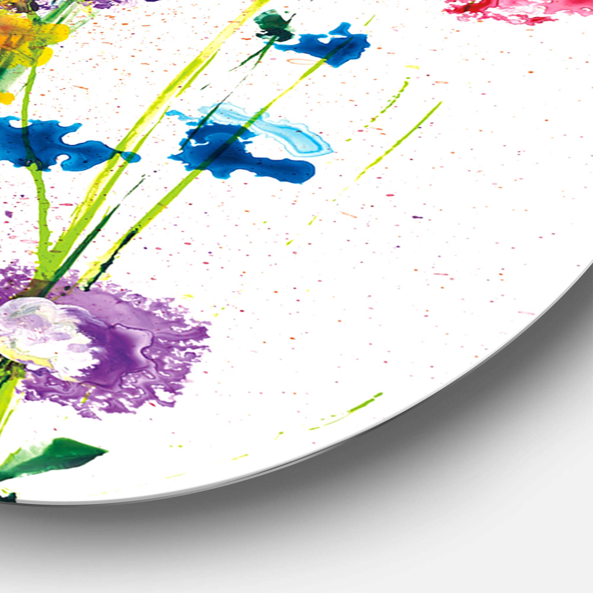 Designart 'Indigo, Green And Yellow Watercolor' Farmhouse Metal Circle Wall Art