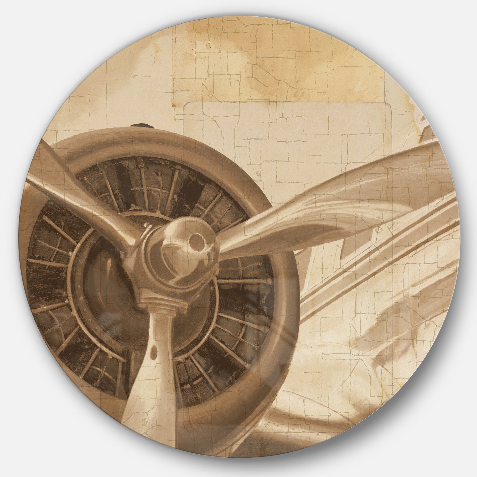 Designart 'Retro Airplanes Sepia' Traditional Metal Circle Wall Art