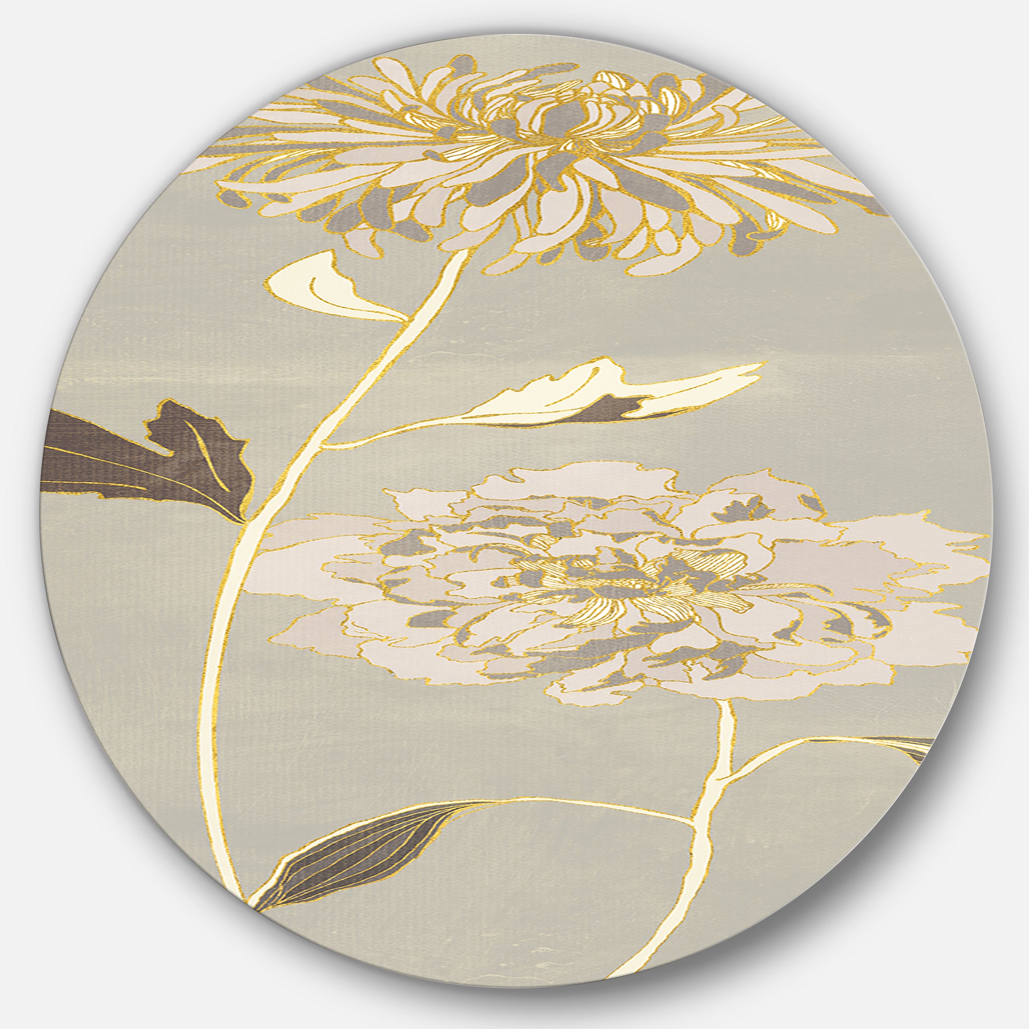 Designart 'Gold Metallic Floral Garden II' Glam Metal Circle Wall Art